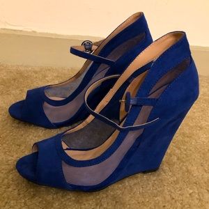 Blue suede wedge sandals